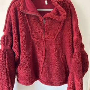 Free People movement Nantucket fleece, half zip pullover, top, large  burgundy